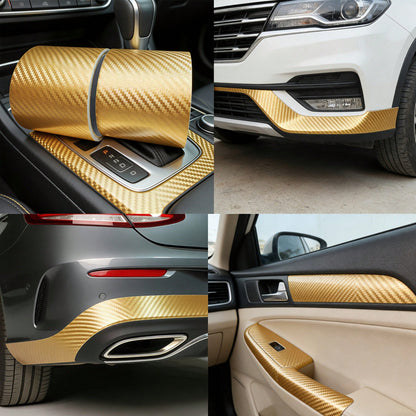 Gold 3D Woven Texture Car Stickers| Metallic Gloss Brushed Finish, Self-Adhesive Waterproof Wear-Resistant, Customizable Decorative Film, Suitable For Car Door Edges, Bumpers, Door Sills, Interior Tr
