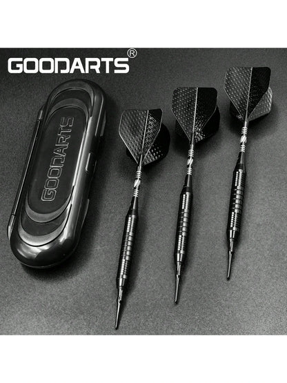 GOODARTS- Pure Black Darts Set- 3 Pcs Professional Business Gift With Plastic Casing, 3 Plastic Replacement Shafts, 3 Spring Rings