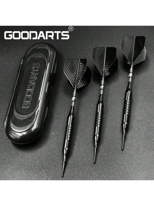 GOODARTS- Pure Black Darts Set- 3 Pcs Professional Business Gift With Plastic Casing, 3 Plastic Replacement Shafts, 3 Spring Rings