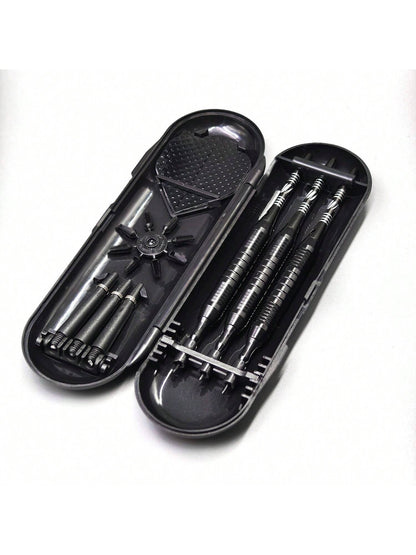 GOODARTS- Pure Black Darts Set- 3 Pcs Professional Business Gift With Plastic Casing, 3 Plastic Replacement Shafts, 3 Spring Rings