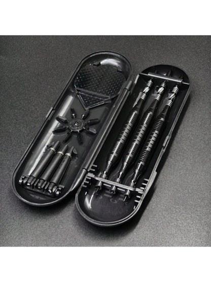 GOODARTS- Pure Black Darts Set- 3 Pcs Professional Business Gift With Plastic Casing, 3 Plastic Replacement Shafts, 3 Spring Rings