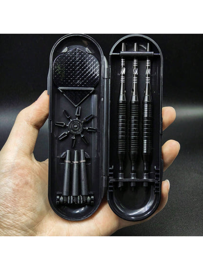 GOODARTS- Pure Black Darts Set- 3 Pcs Professional Business Gift With Plastic Casing, 3 Plastic Replacement Shafts, 3 Spring Rings