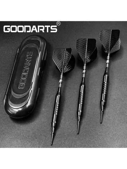 GOODARTS- Pure Black Darts Set- 3 Pcs Professional Business Gift With Plastic Casing, 3 Plastic Replacement Shafts, 3 Spring Rings