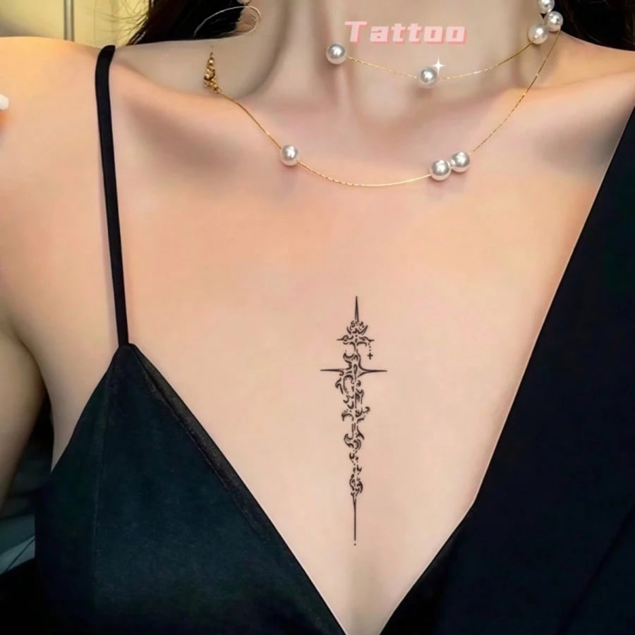 Gothic Bible Sword Temporary Tattoo- Lasts 1-2 Weeks, Easy To Apply And Remove, Bold Dark Icon Design With Intricate Sword And Cross Patterns