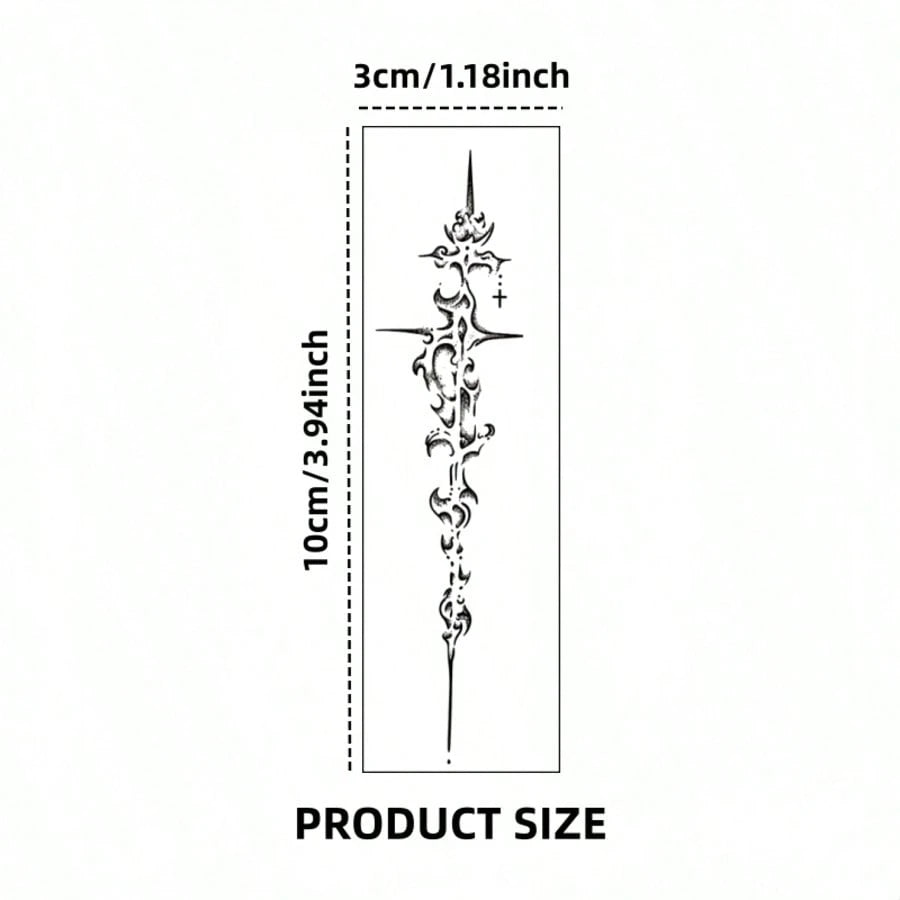 Gothic Bible Sword Temporary Tattoo- Lasts 1-2 Weeks, Easy To Apply And Remove, Bold Dark Icon Design With Intricate Sword And Cross Patterns