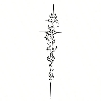 Gothic Bible Sword Temporary Tattoo- Lasts 1-2 Weeks, Easy To Apply And Remove, Bold Dark Icon Design With Intricate Sword And Cross Patterns