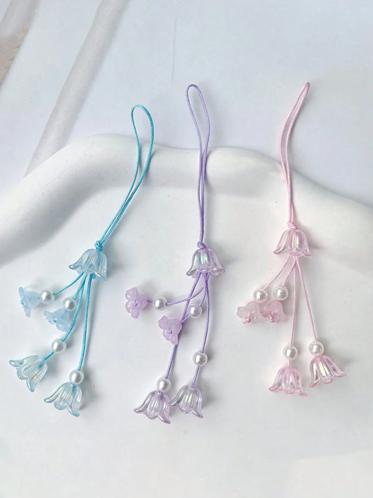 Gradient Color Wind Chime Lily Of The Valley Pendant Phone Lanyard CCD Camera Charm Universal Strap, Multi-Color Fashion Versatile Gift Lanyard, Suitable For Earphone Case Lanyard, Car Keychain Charm