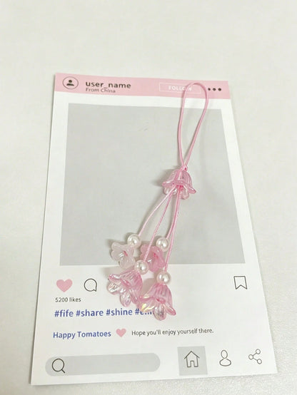 Gradient Color Wind Chime Lily Of The Valley Pendant Phone Lanyard CCD Camera Charm Universal Strap, Multi-Color Fashion Versatile Gift Lanyard, Suitable For Earphone Case Lanyard, Car Keychain Charm