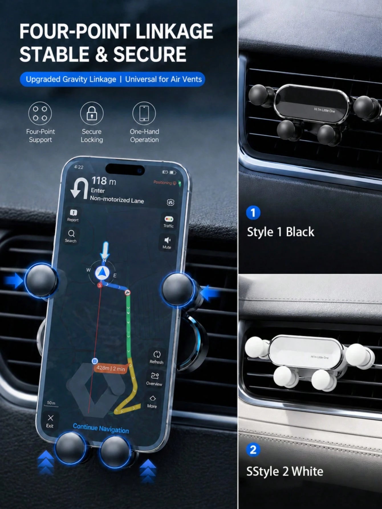 Gravity Car Air Vent Phone Holder, Cell Phone Holder For Car With Metal Hook Clip, Hands-Free One-Hand Operation Phone Mount, 360° Rotation Adjustable Vent Clip Cradle, Universal Fit For All Smartphon