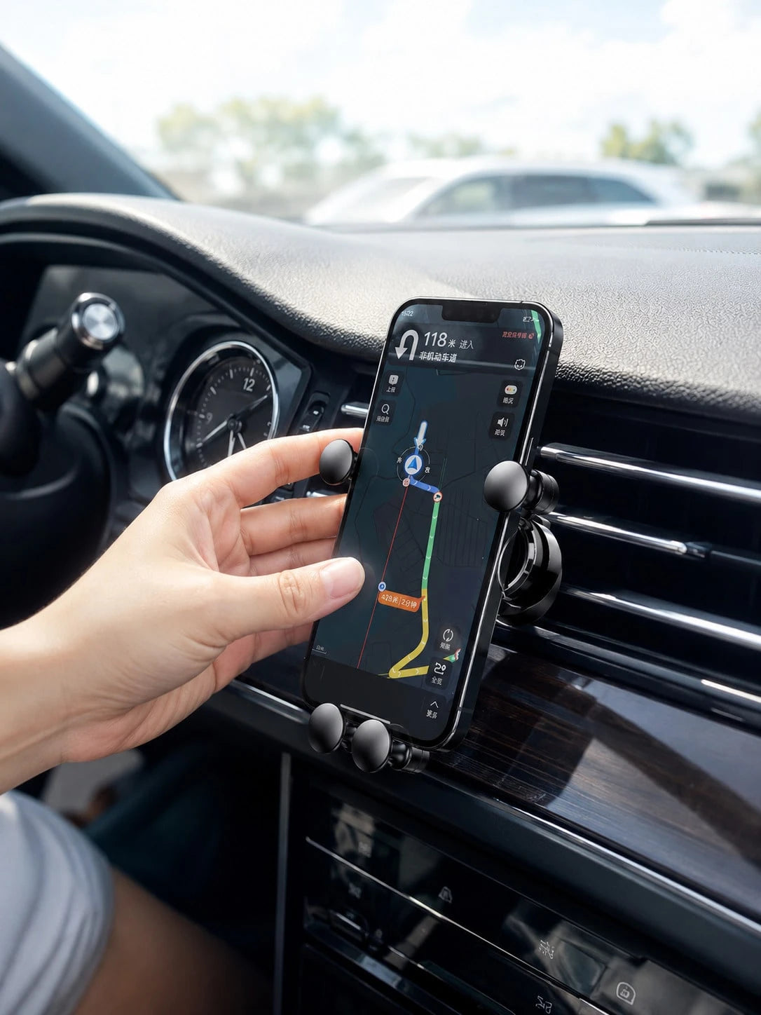 Gravity Car Air Vent Phone Holder, Cell Phone Holder For Car With Metal Hook Clip, Hands-Free One-Hand Operation Phone Mount, 360° Rotation Adjustable Vent Clip Cradle, Universal Fit For All Smartphon