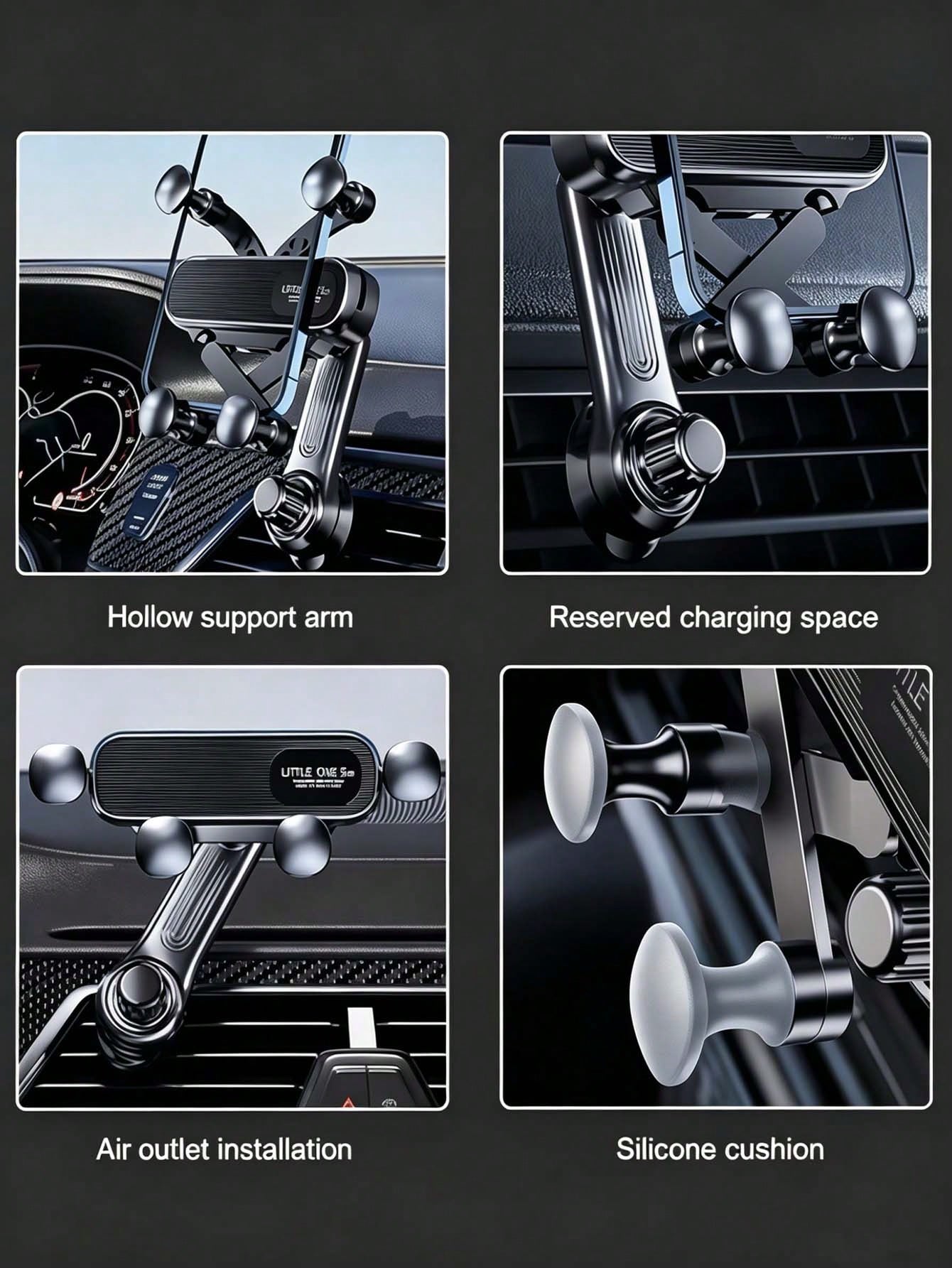 Gravity Sensing Car Air Vent Phone Holder, Anti-Shake Stable Hands-Free Phone Mount, Adjustable Telescopic Arm Air Vent Clip, ABS Waterproof Universal Car Navigation Phone Holder, Suitable For All Sma