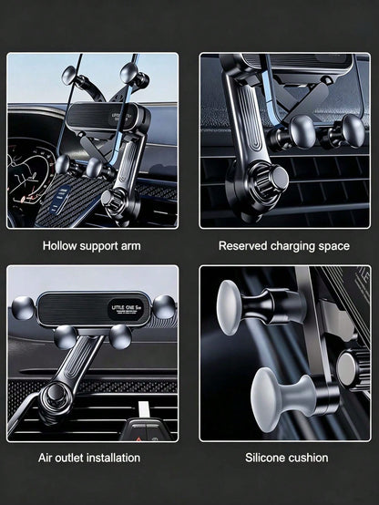 Gravity Sensing Car Air Vent Phone Holder, Anti-Shake Stable Hands-Free Phone Mount, Adjustable Telescopic Arm Air Vent Clip, ABS Waterproof Universal Car Navigation Phone Holder, Suitable For All Sma