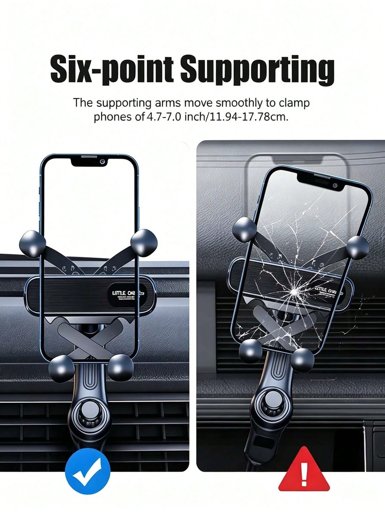 Gravity Sensing Car Air Vent Phone Holder, Anti-Shake Stable Hands-Free Phone Mount, Adjustable Telescopic Arm Air Vent Clip, ABS Waterproof Universal Car Navigation Phone Holder, Suitable For All Sma