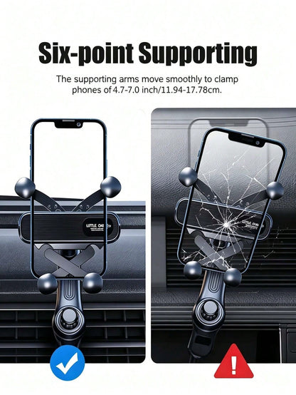 Gravity Sensing Car Air Vent Phone Holder, Anti-Shake Stable Hands-Free Phone Mount, Adjustable Telescopic Arm Air Vent Clip, ABS Waterproof Universal Car Navigation Phone Holder, Suitable For All Sma