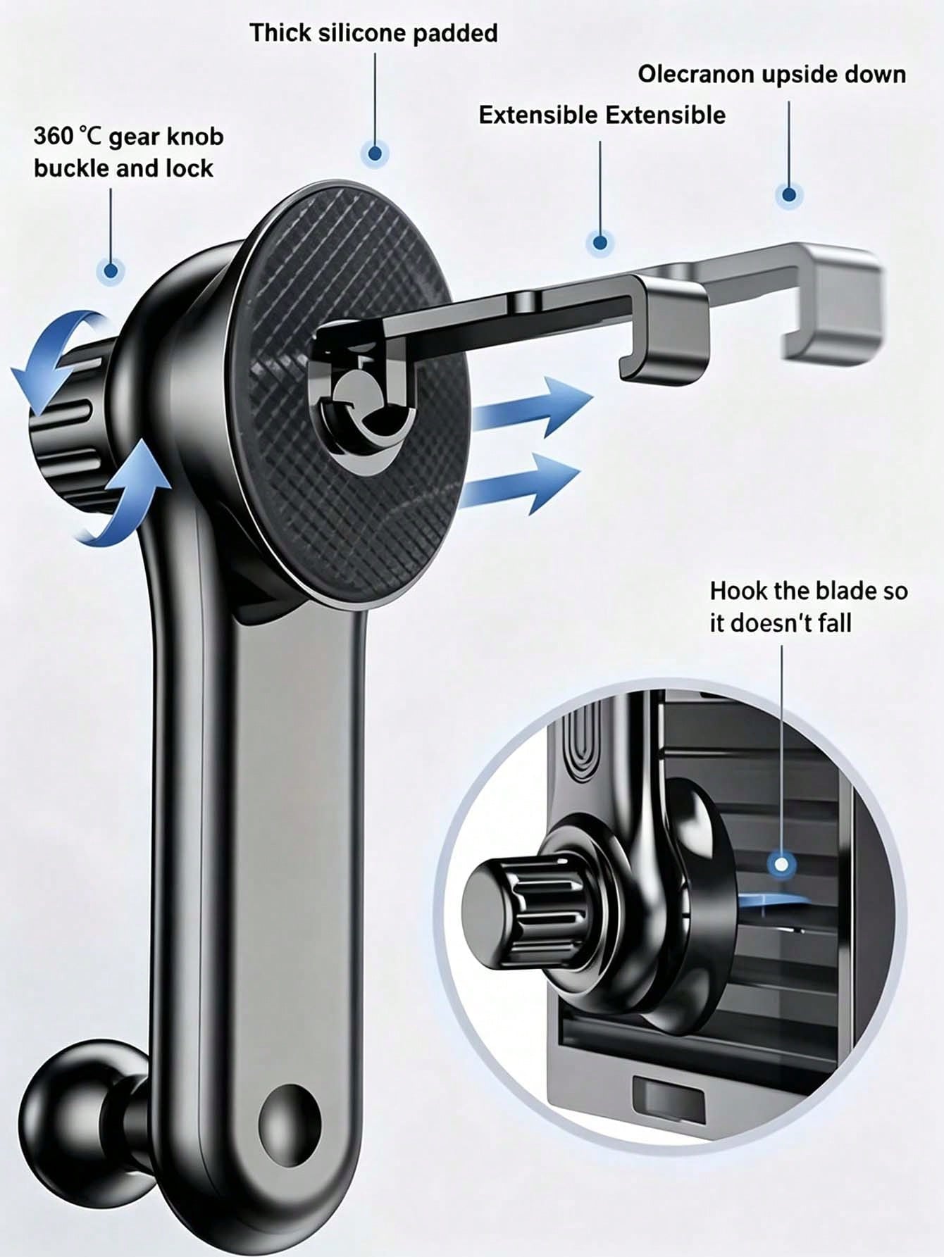 Gravity Sensing Car Air Vent Phone Holder, Anti-Shake Stable Hands-Free Phone Mount, Adjustable Telescopic Arm Air Vent Clip, ABS Waterproof Universal Car Navigation Phone Holder, Suitable For All Sma
