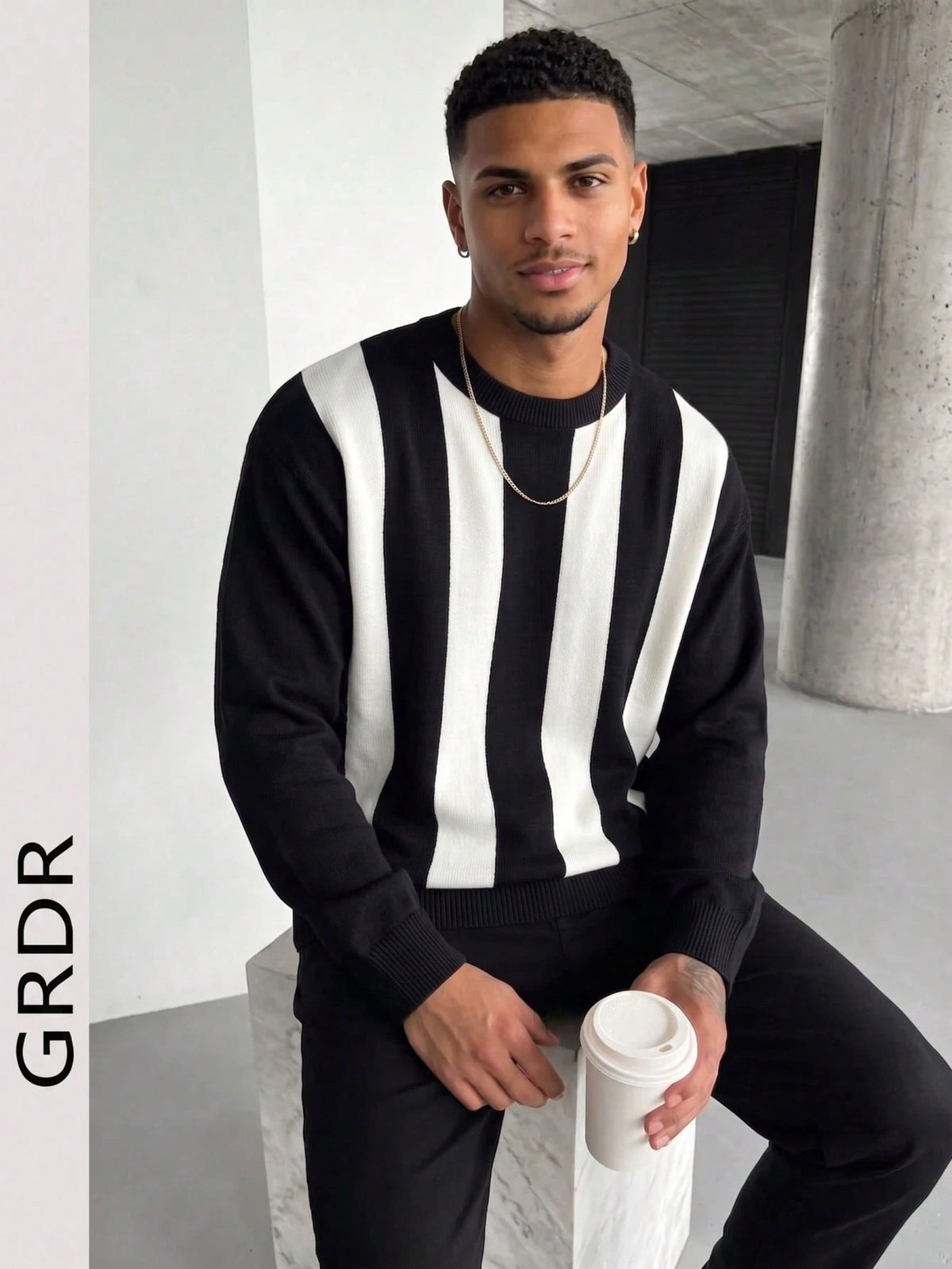 GRDR 1pc Men's Casual Striped Knit Sweater, Autumn/Winter
