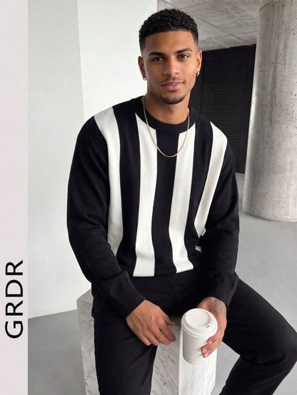 GRDR 1pc Men's Casual Striped Knit Sweater, Autumn/Winter