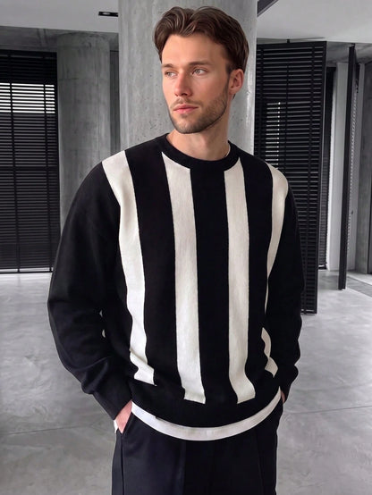 GRDR 1pc Men's Casual Striped Knit Sweater, Autumn/Winter