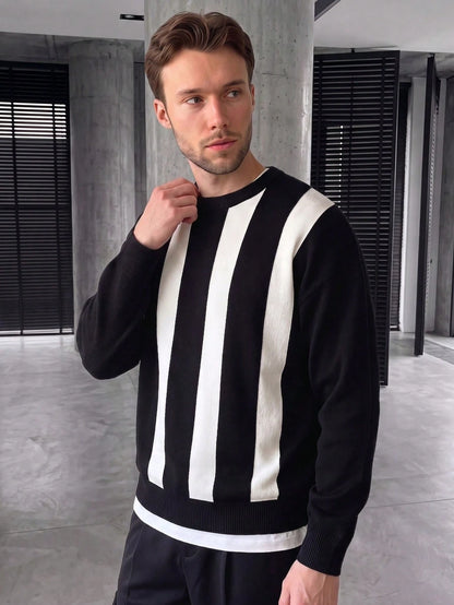 GRDR 1pc Men's Casual Striped Knit Sweater, Autumn/Winter