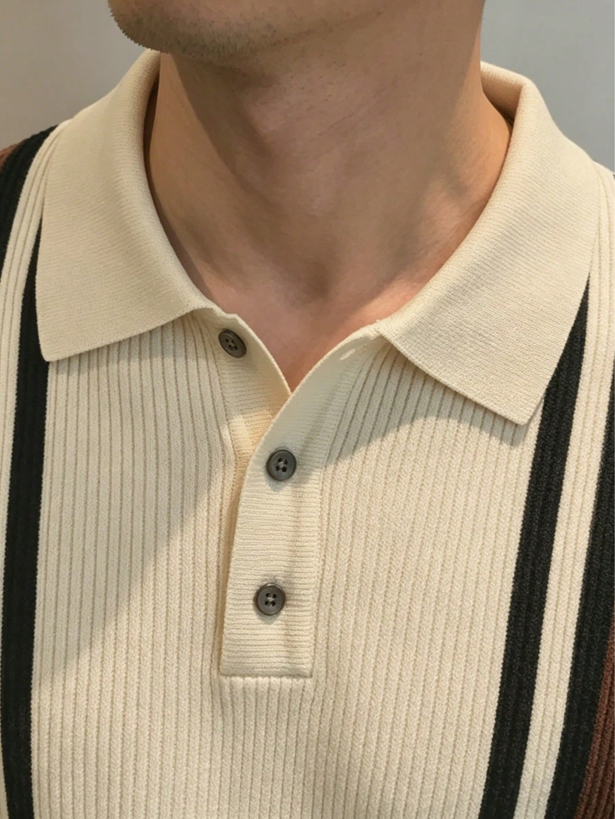 GRDR Men's Polo Collar Striped Casual Minimalist Stylish Knit Short Sleeve T-Shirt- Comfortable For Daily Outings And Activities