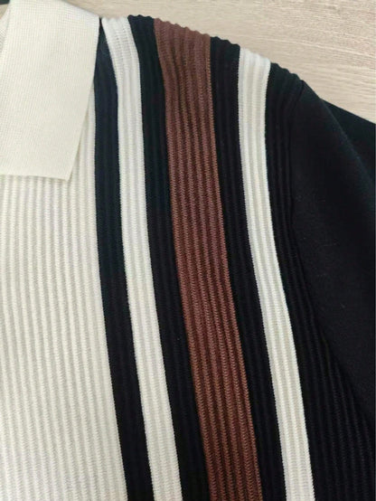 GRDR Men's Polo Collar Striped Casual Minimalist Stylish Knit Short Sleeve T-Shirt- Comfortable For Daily Outings And Activities
