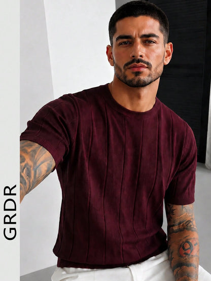 GRDR Men's Thin Summer Knit Solid Color Ribbed Short Sleeve, Sports Casual, Suitable For Outdoor Sports