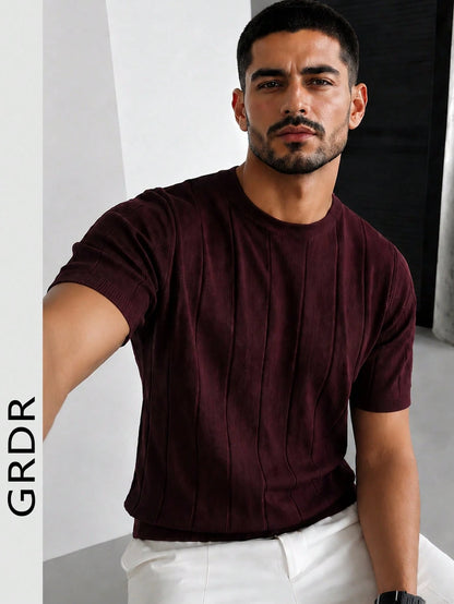 GRDR Men's Thin Summer Knit Solid Color Ribbed Short Sleeve, Sports Casual, Suitable For Outdoor Sports