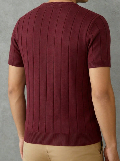 GRDR Men's Thin Summer Knit Solid Color Ribbed Short Sleeve, Sports Casual, Suitable For Outdoor Sports