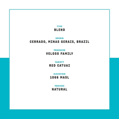 Great Heights label showing blend type origin Cerrado Minas Gerais Brazil and Veloso Family producer with natural process