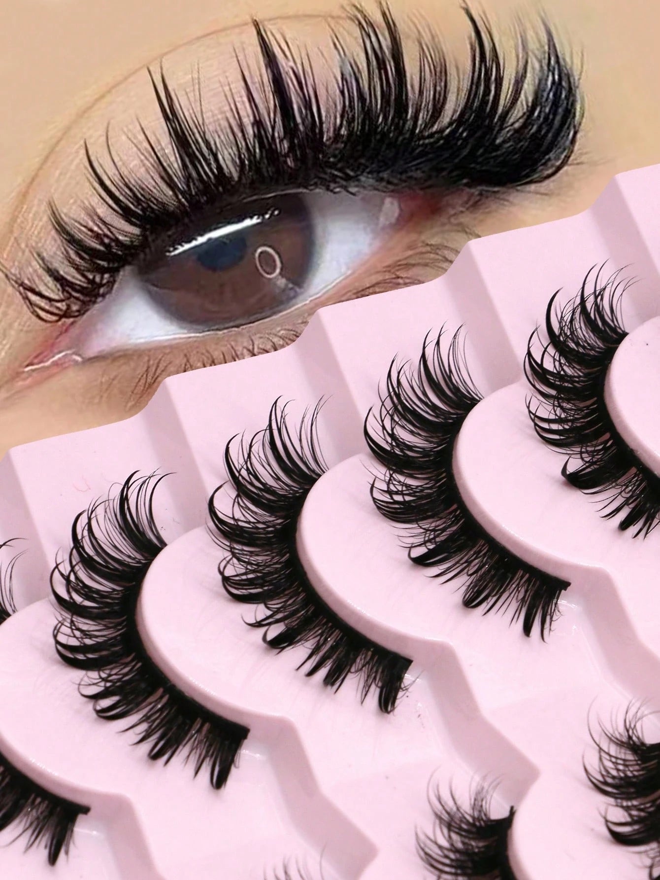 GROINNEYA 7 Pairs Comfortable Cat Eye False Eyelashes, Fluffy Soft Faux Mink Lashes 15mm Long, Natural & Thick Full Strip Lashes Suitable For Various Eye Shapes, Reusable, Ideal For Parties