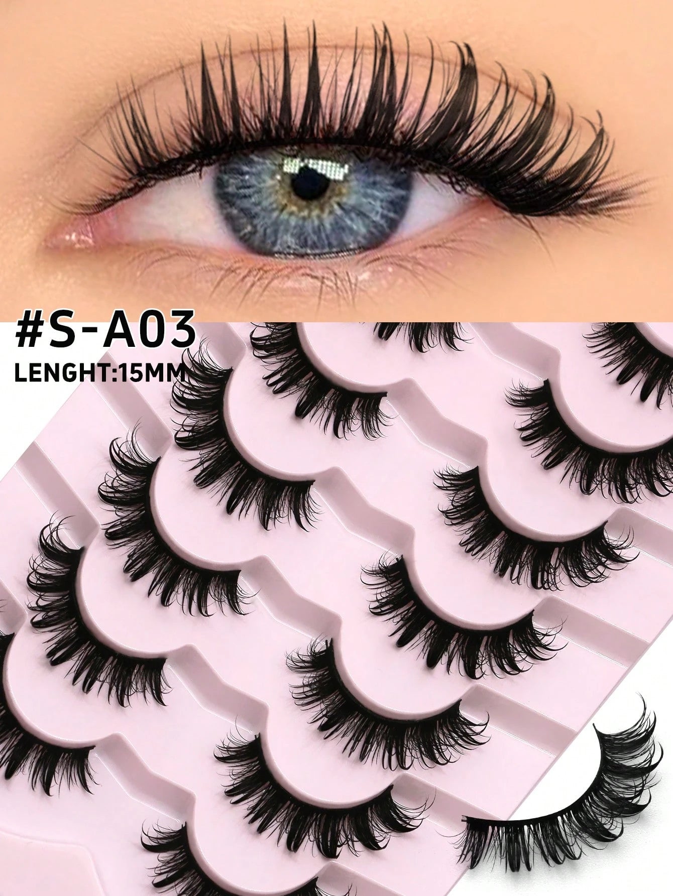 GROINNEYA 7 Pairs Comfortable Cat Eye False Eyelashes, Fluffy Soft Faux Mink Lashes 15mm Long, Natural & Thick Full Strip Lashes Suitable For Various Eye Shapes, Reusable, Ideal For Parties