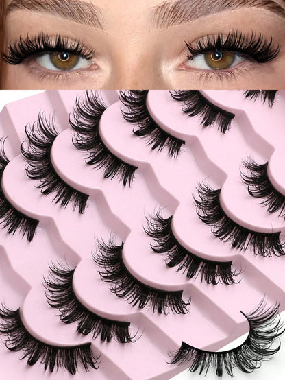 GROINNEYA 7 Pairs Comfortable Cat Eye False Eyelashes, Fluffy Soft Faux Mink Lashes 15mm Long, Natural & Thick Full Strip Lashes Suitable For Various Eye Shapes, Reusable, Ideal For Parties