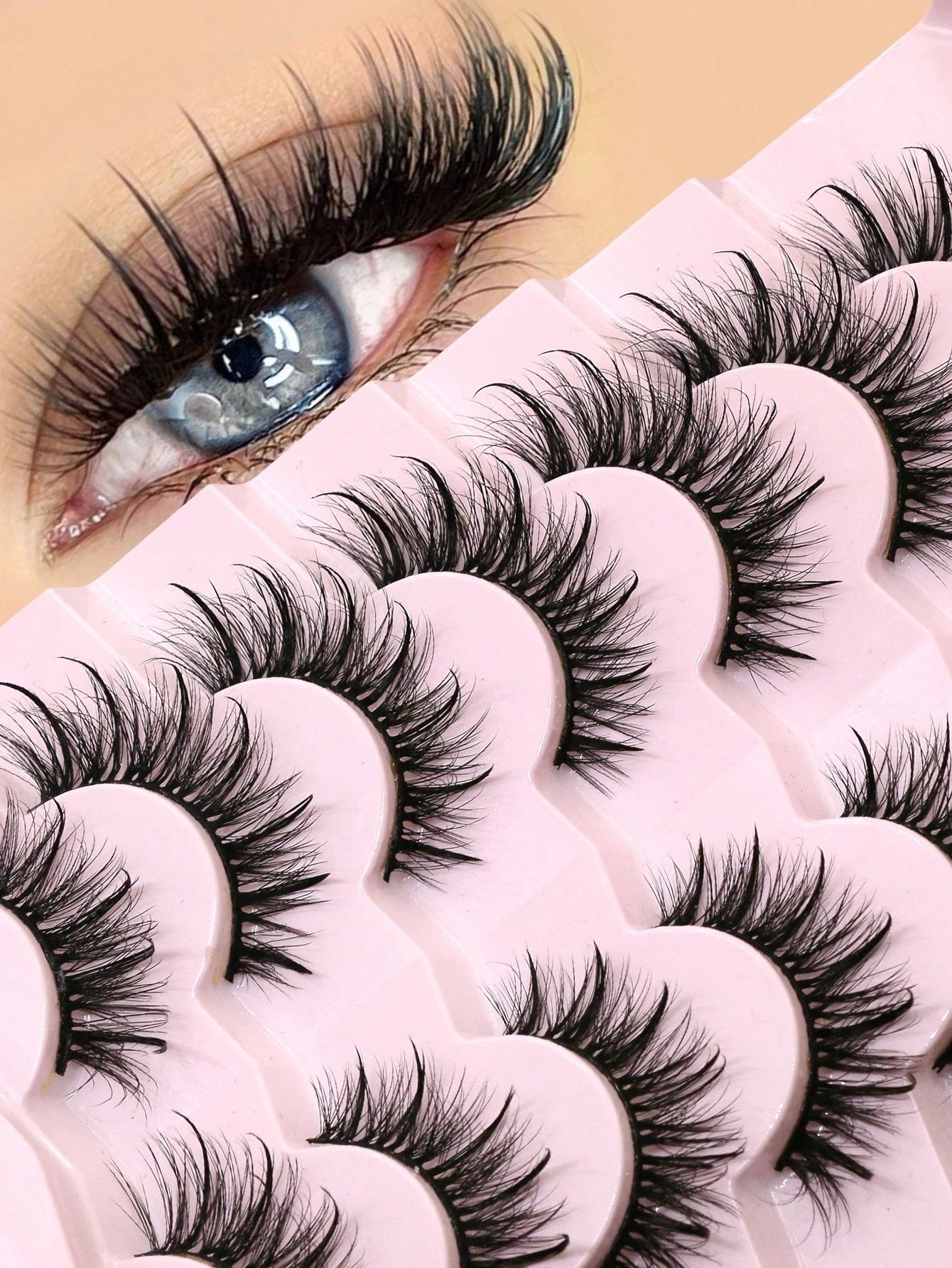 GROINNEYA 7 Pairs Comfortable Cat Eye False Eyelashes, Fluffy Soft Faux Mink Lashes 15mm Long, Natural & Thick Full Strip Lashes Suitable For Various Eye Shapes, Reusable, Ideal For Parties