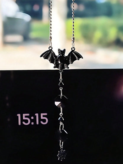 Halloween Gothic Car Rearview Mirror Hanging Ornament Black Moon Spider Web Crystal Suncatcher For Car Interior Decoration