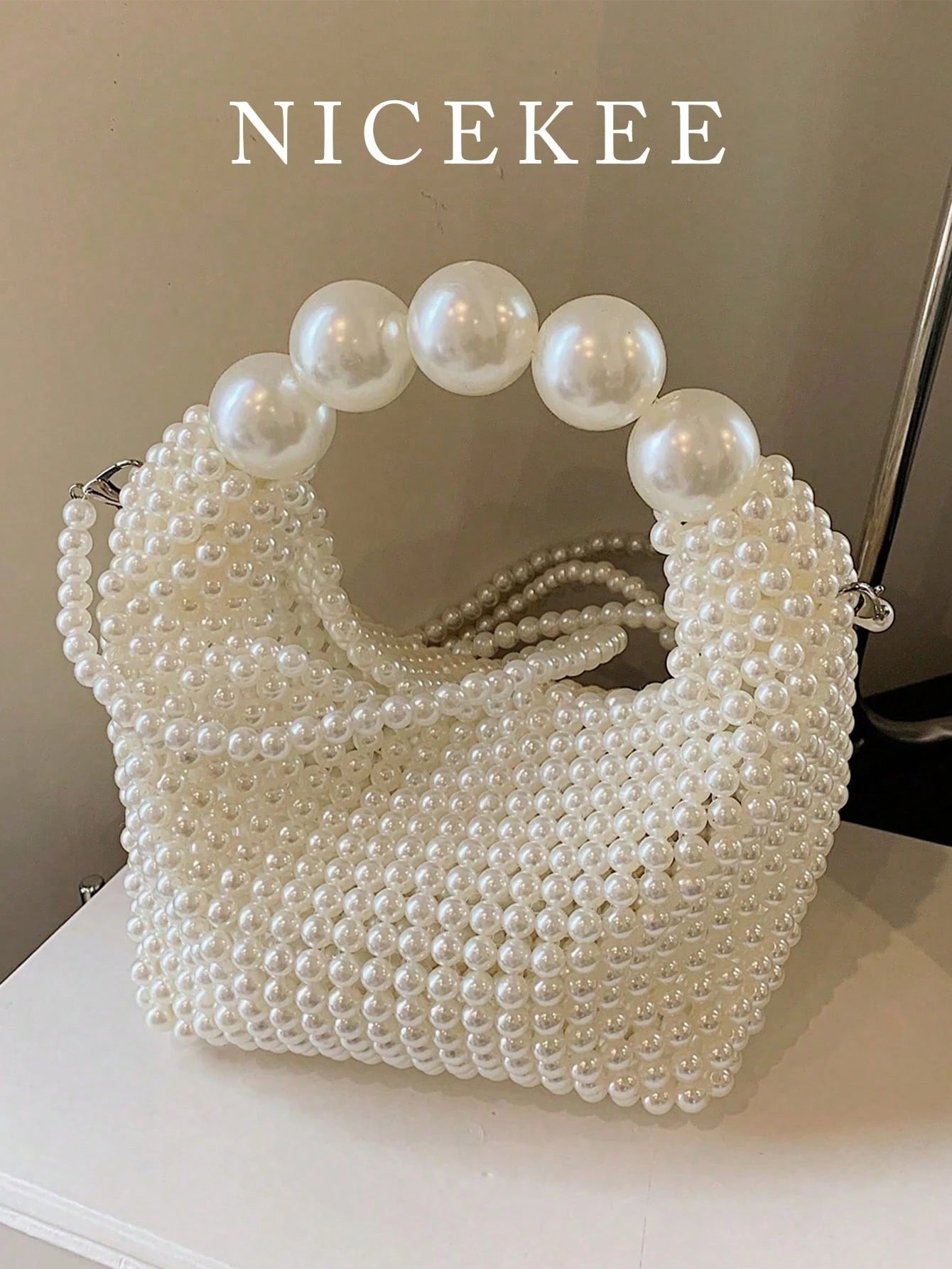 Handmade Woven Women's Evening Bag, French Retro Fairy Faux Pearl Bag, Large Capacity Handbag & Shoulder Bag, Suitable For Outings, Dates, Shopping, Daily Matching, Office, Commuting, Gifts And More O