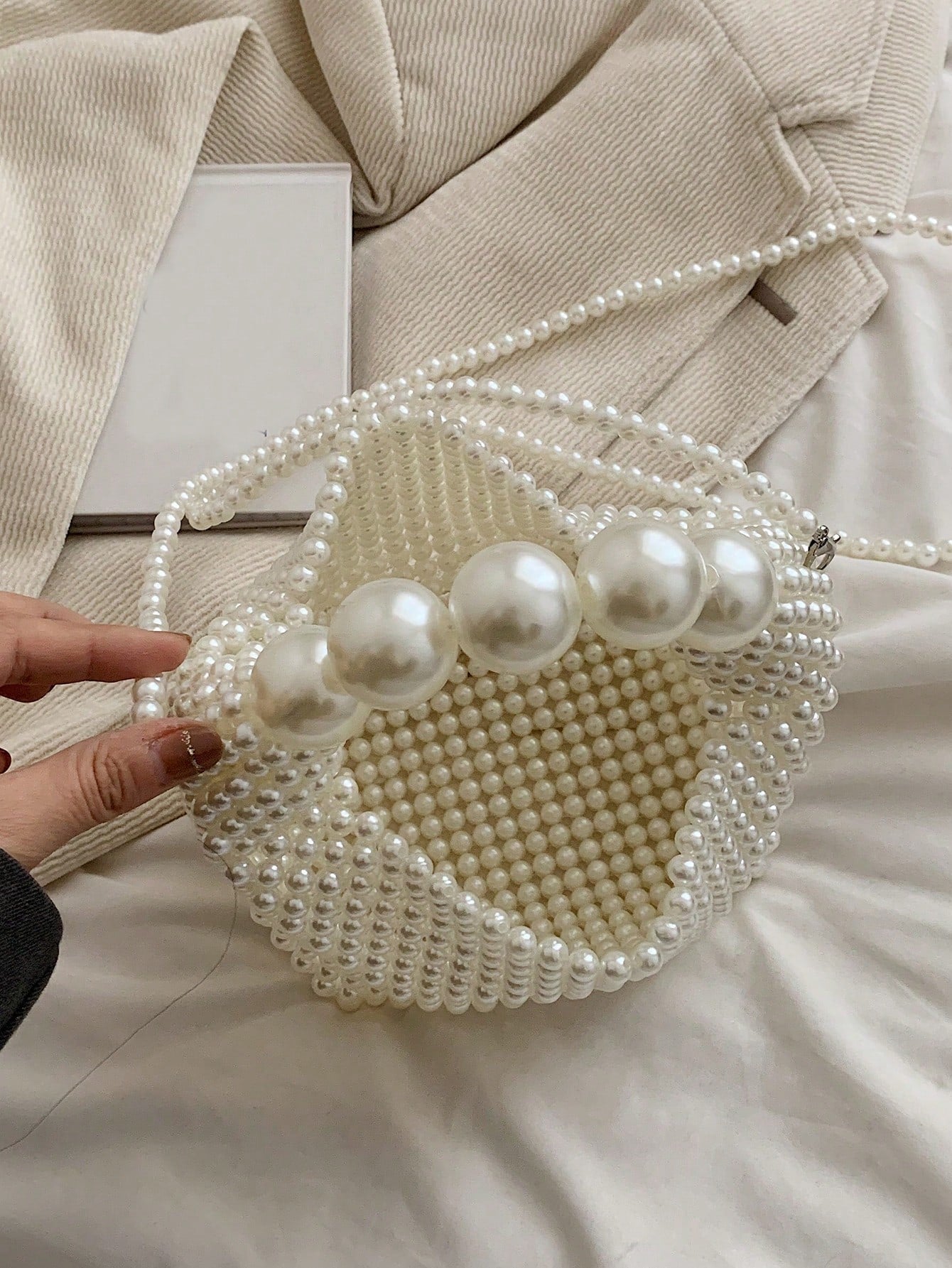 Handmade Woven Women's Evening Bag, French Retro Fairy Faux Pearl Bag, Large Capacity Handbag & Shoulder Bag, Suitable For Outings, Dates, Shopping, Daily Matching, Office, Commuting, Gifts And More O