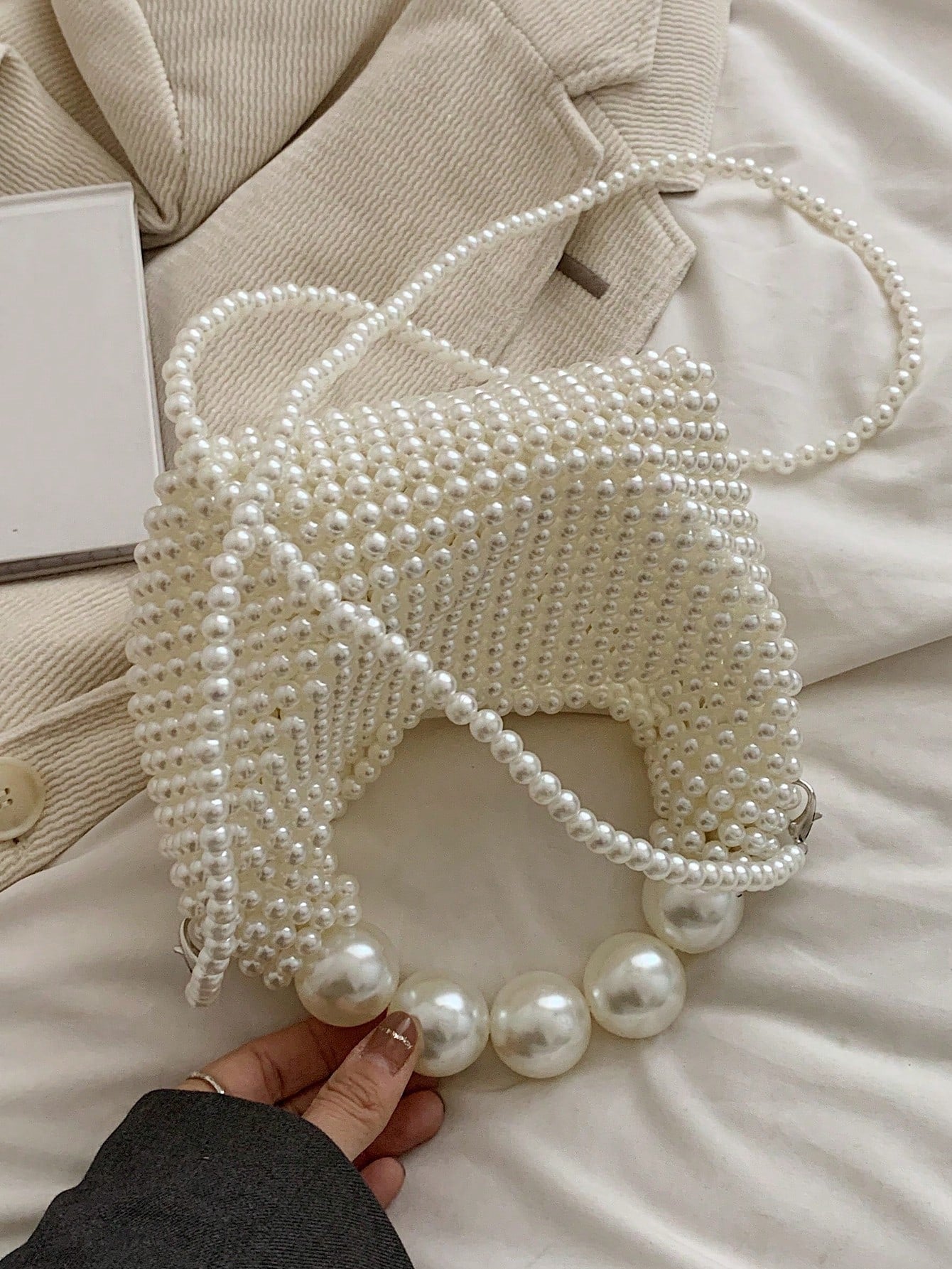 Handmade Woven Women's Evening Bag, French Retro Fairy Faux Pearl Bag, Large Capacity Handbag & Shoulder Bag, Suitable For Outings, Dates, Shopping, Daily Matching, Office, Commuting, Gifts And More O