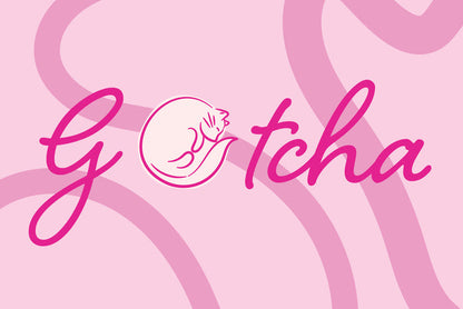 Gotcha logo on a pink background with wavy patterns