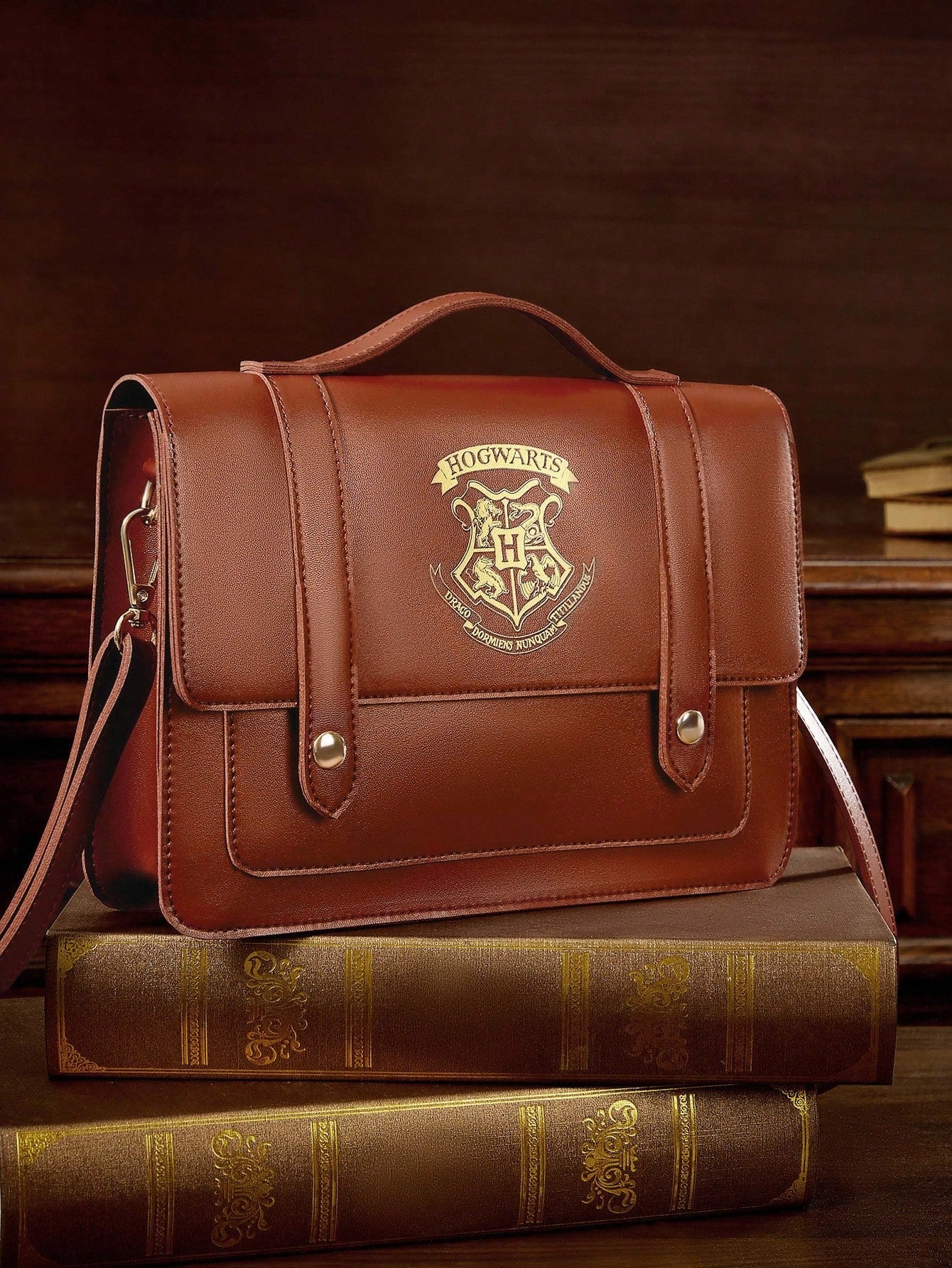 HARRY POTTER X 1pc PU Leather Magic Logo Print Bag, Tote Bag, Adjustable Shoulder Strap