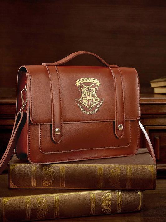 HARRY POTTER X 1pc PU Leather Magic Logo Print Bag, Tote Bag, Adjustable Shoulder Strap