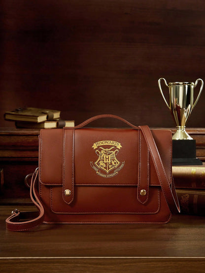 HARRY POTTER X 1pc PU Leather Magic Logo Print Bag, Tote Bag, Adjustable Shoulder Strap