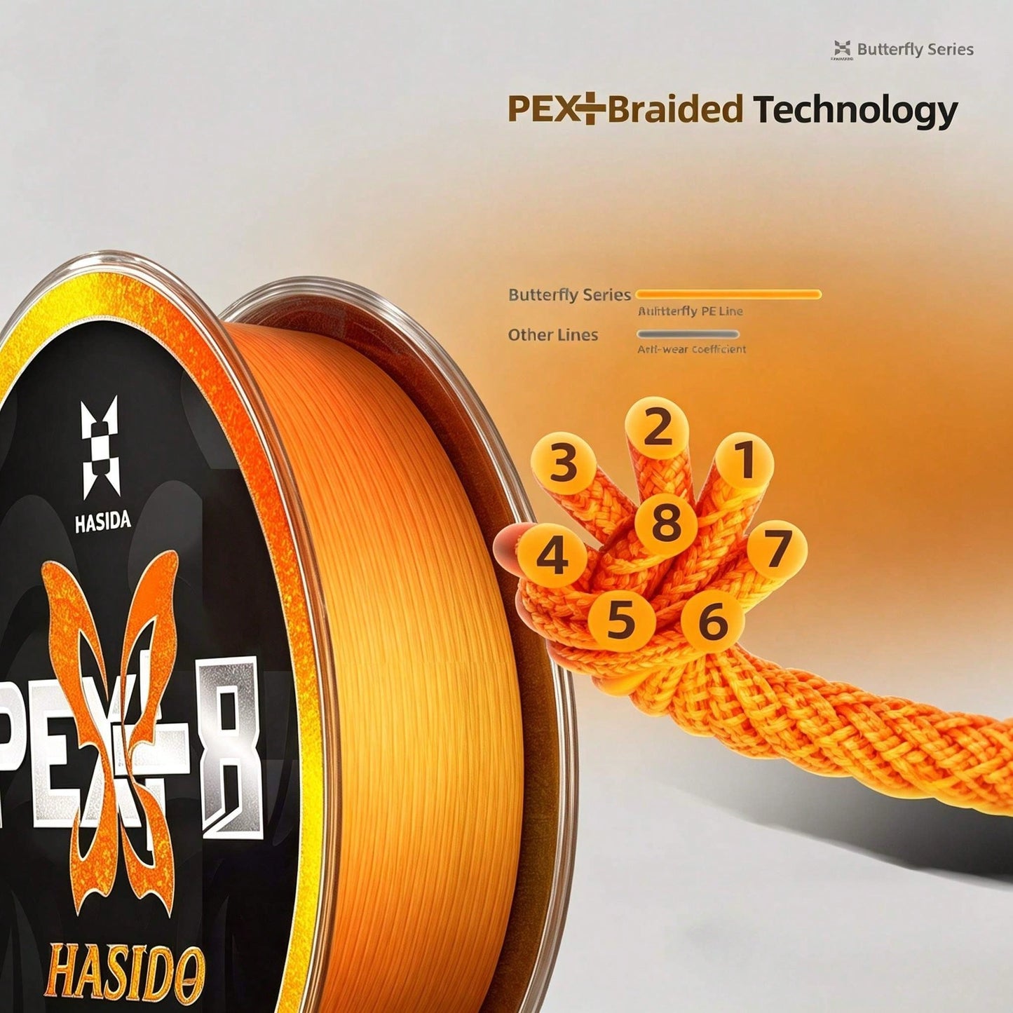HASIDA Butterfly PE Fishing Line Main Line For Lure Fishing Super Tensile Long Cast Braided Line
