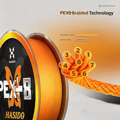 HASIDA Butterfly PE Fishing Line Main Line For Lure Fishing Super Tensile Long Cast Braided Line