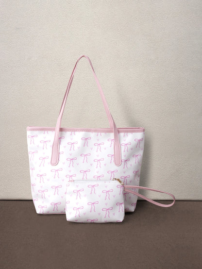 Hatastic 1pc Fashion Contrast Color Bow Print Shoulder Bag, Minimalist And Lightweight, Multi-Pocket Design, Large Capacity