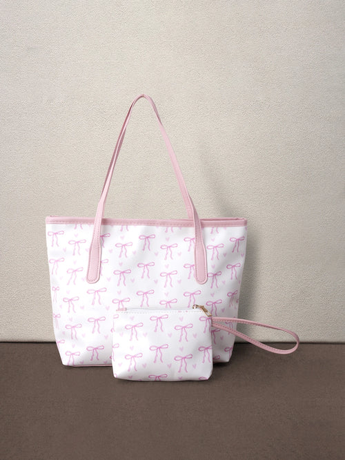 Hatastic 1pc Fashion Contrast Color Bow Print Shoulder Bag, Minimalist And Lightweight, Multi-Pocket Design, Large Capacity