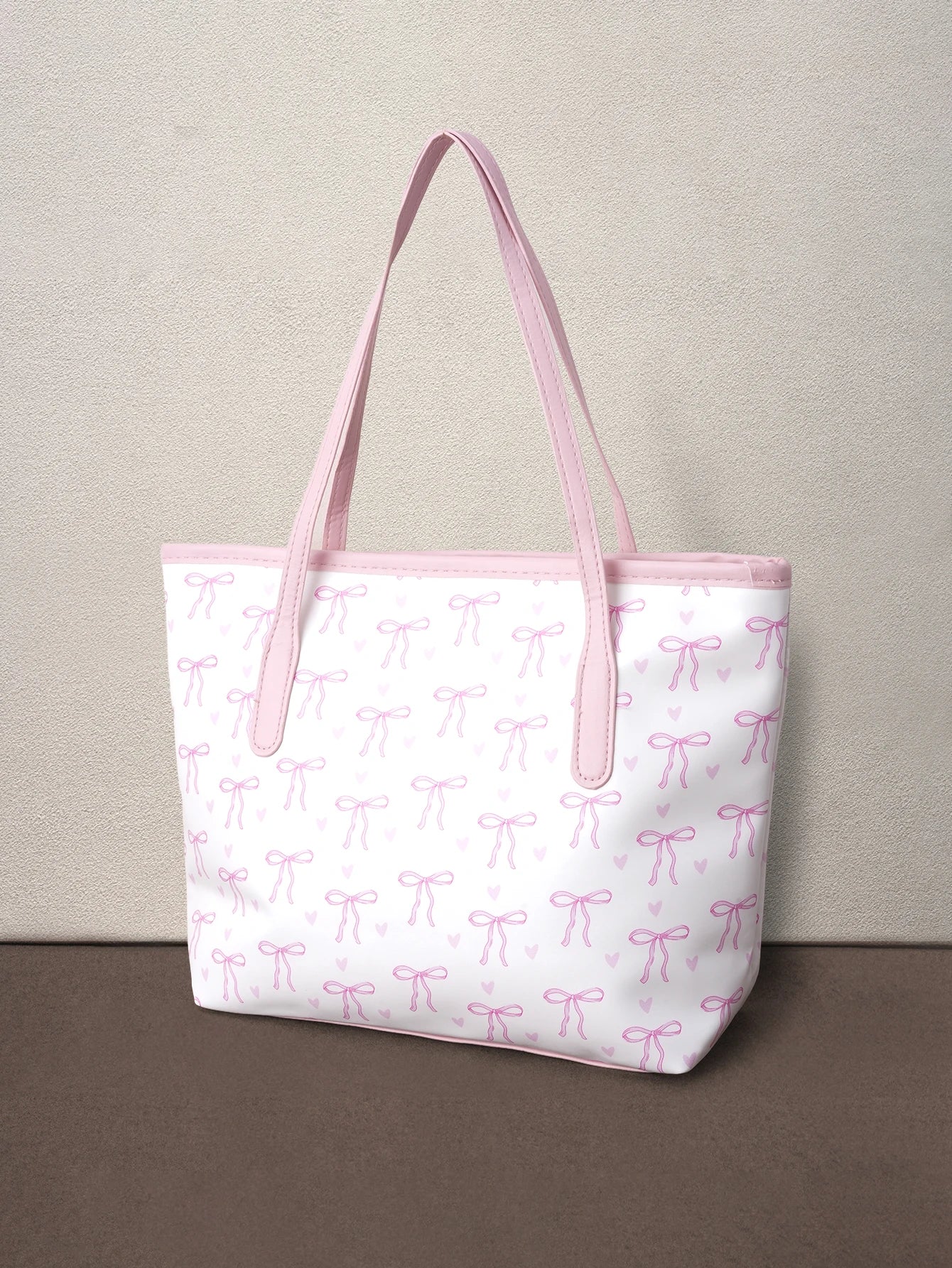 Hatastic 1pc Fashion Contrast Color Bow Print Shoulder Bag, Minimalist And Lightweight, Multi-Pocket Design, Large Capacity