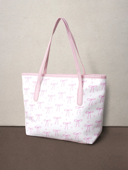 Hatastic 1pc Fashion Contrast Color Bow Print Shoulder Bag, Minimalist And Lightweight, Multi-Pocket Design, Large Capacity