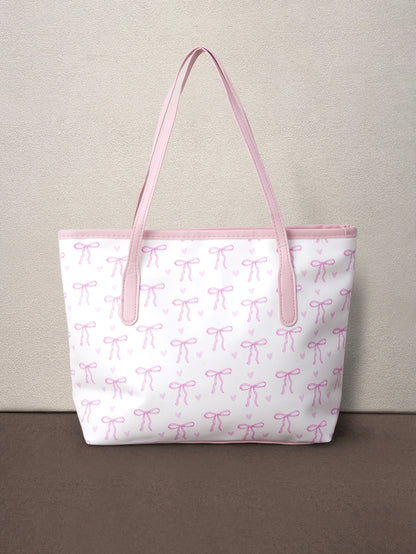 Hatastic 1pc Fashion Contrast Color Bow Print Shoulder Bag, Minimalist And Lightweight, Multi-Pocket Design, Large Capacity