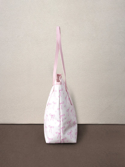 Hatastic 1pc Fashion Contrast Color Bow Print Shoulder Bag, Minimalist And Lightweight, Multi-Pocket Design, Large Capacity