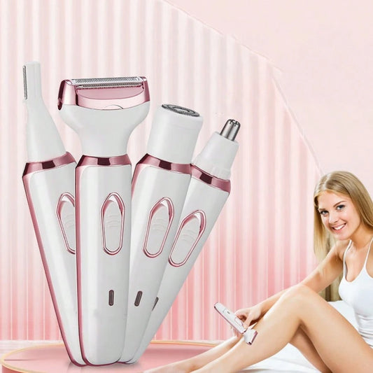 Hatteker 1pc 4-In-1 Women's Electric Shaver, Home Hair Removal Device, Nose Hair, Eyebrow, Underarm Trimmer, Shaving Razor